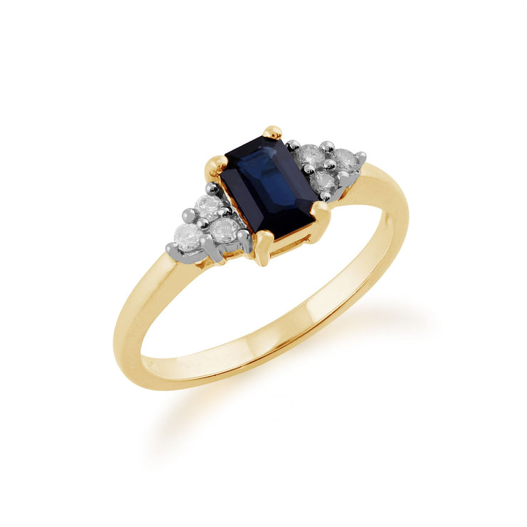 Anello Gemondo con zaffiro, oro giallo da 9 ct, zaffiro blu ottagonale da 0,88 ct e diamante