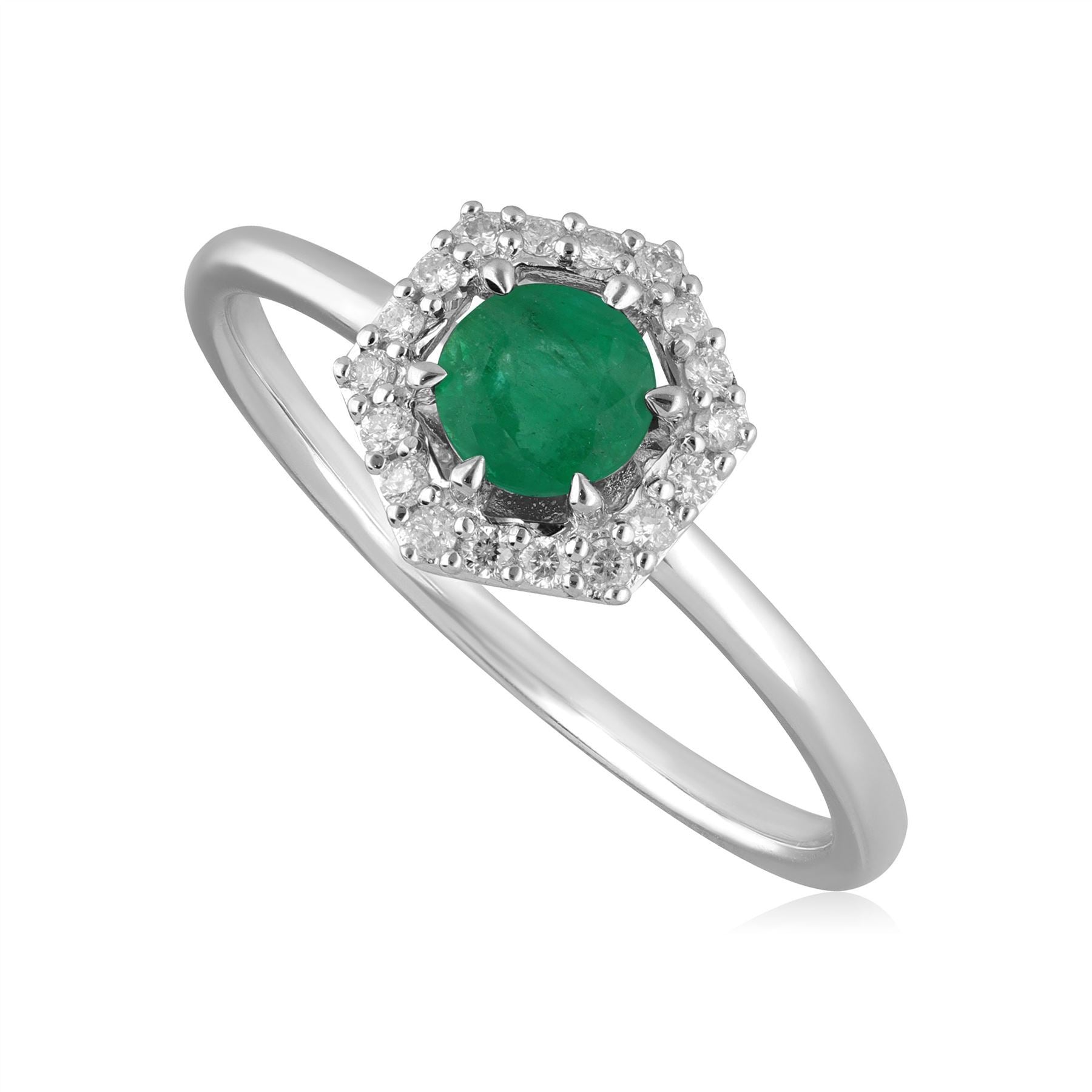 Anello di fidanzamento con effetto alone in oro bianco da 9 ct con smeraldo e diamanti da 0,38 ct