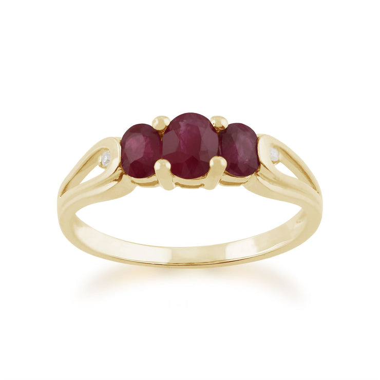Anello Trilogy Oro giallo 375 Rubino e Diamanti