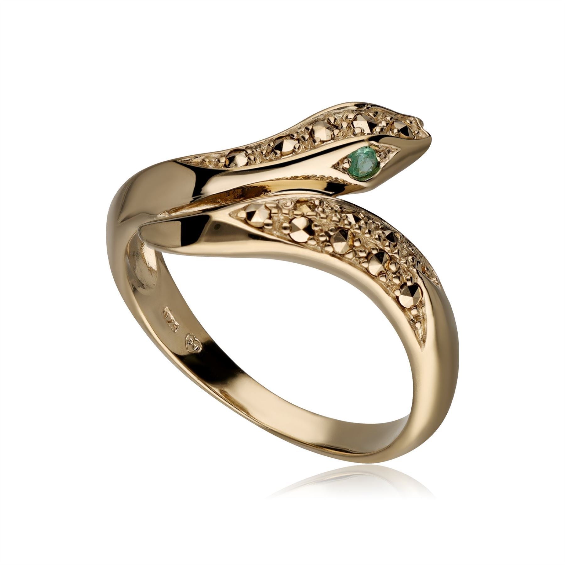 Anello serpente marcasite occhio di smeraldo in argento sterling placcato oro