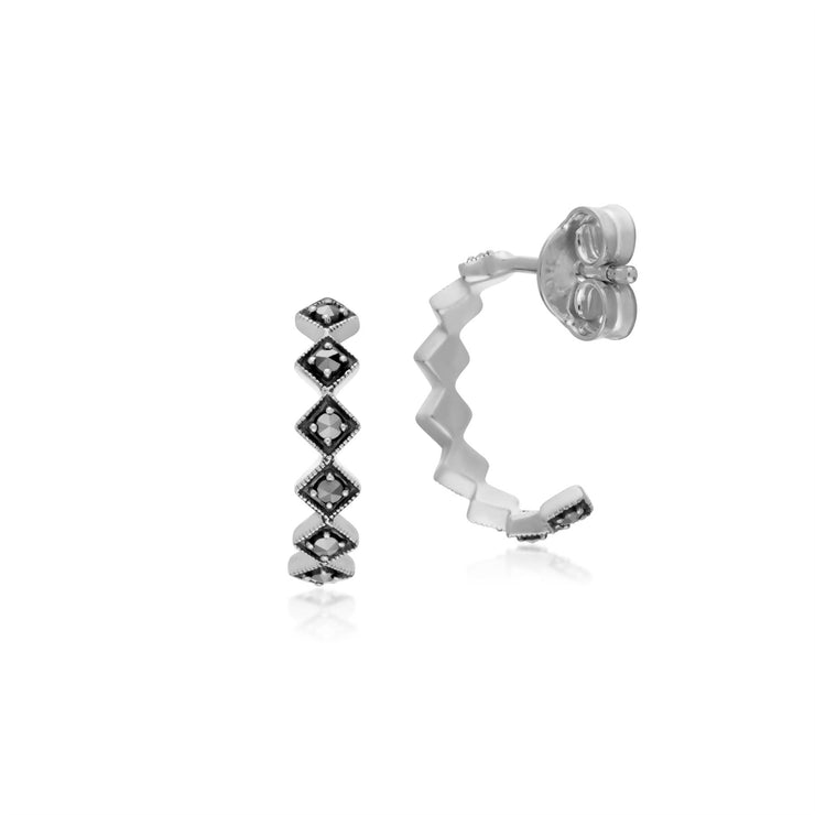 s Orecchini a mezzo cerchio quadrati in marcasite in argento sterling 925