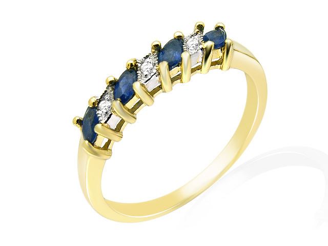 Anello Half Eternity in oro GIALLO da 9 ct con zaffiro blu da 0,36 ct e diamanti