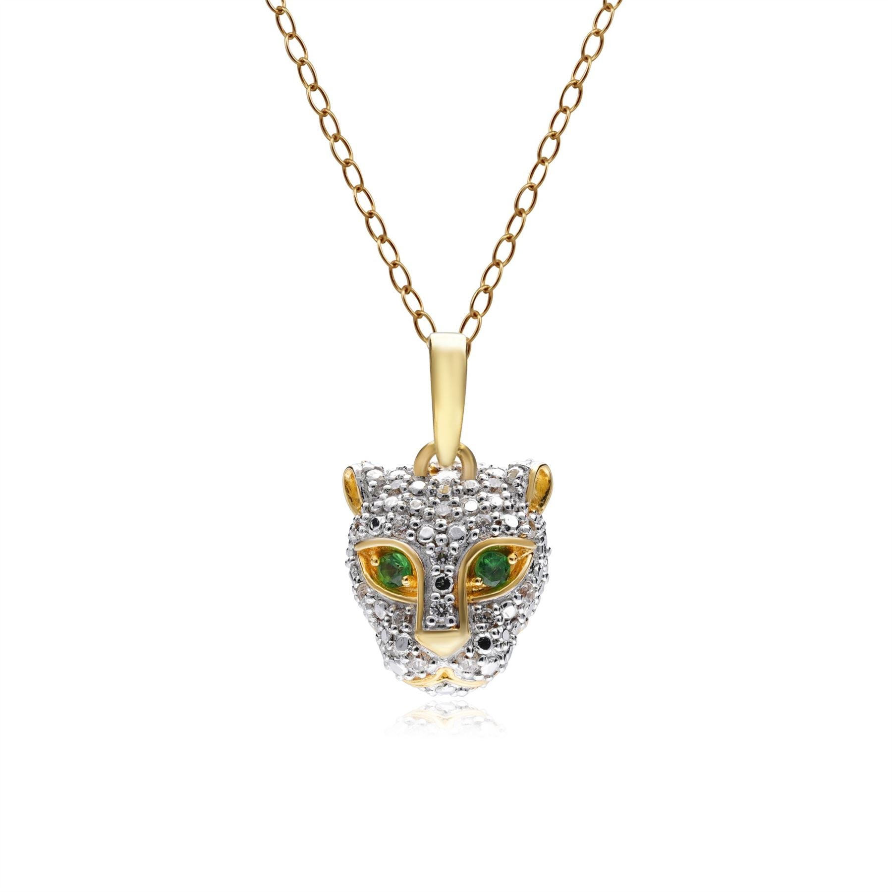 ECFEW™ 'The Unifier' Ciondolo ghepardo in tsavorite e diamanti in oro giallo da 9 ct