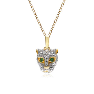 ECFEW™ 'The Unifier' Ciondolo ghepardo in tsavorite e diamanti in oro giallo da 9 ct