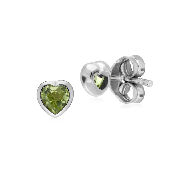 Orecchini a bottone a cuore con peridoto in pietra singola in argento sterling