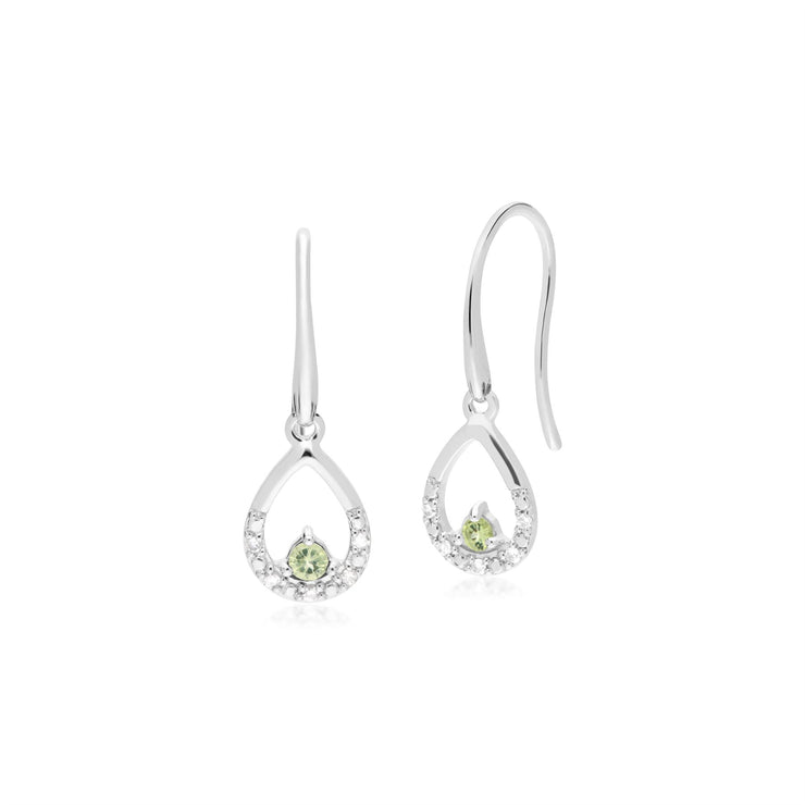 Orecchini unici con peridoto e diamanti in oro bianco da 9 ct