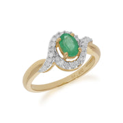 Classico anello ovale con smeraldo e diamanti in oro giallo da 9 ct