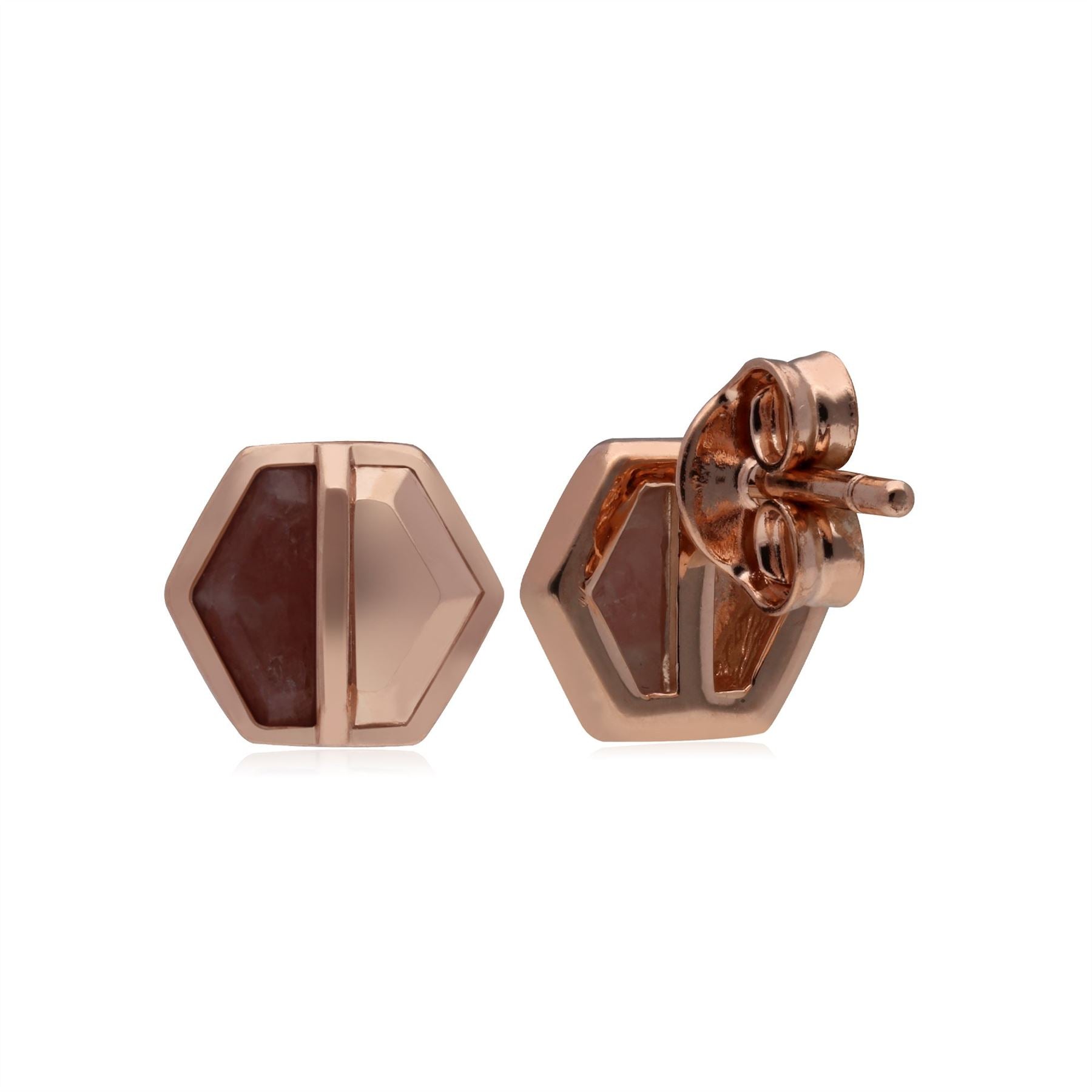 Rhodochrosite Hexagon Stud Earrings