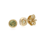 Orecchini con peridoto, orecchini Milgrain rotondi singoli con pietra di peridoto in oro giallo da 9 ct