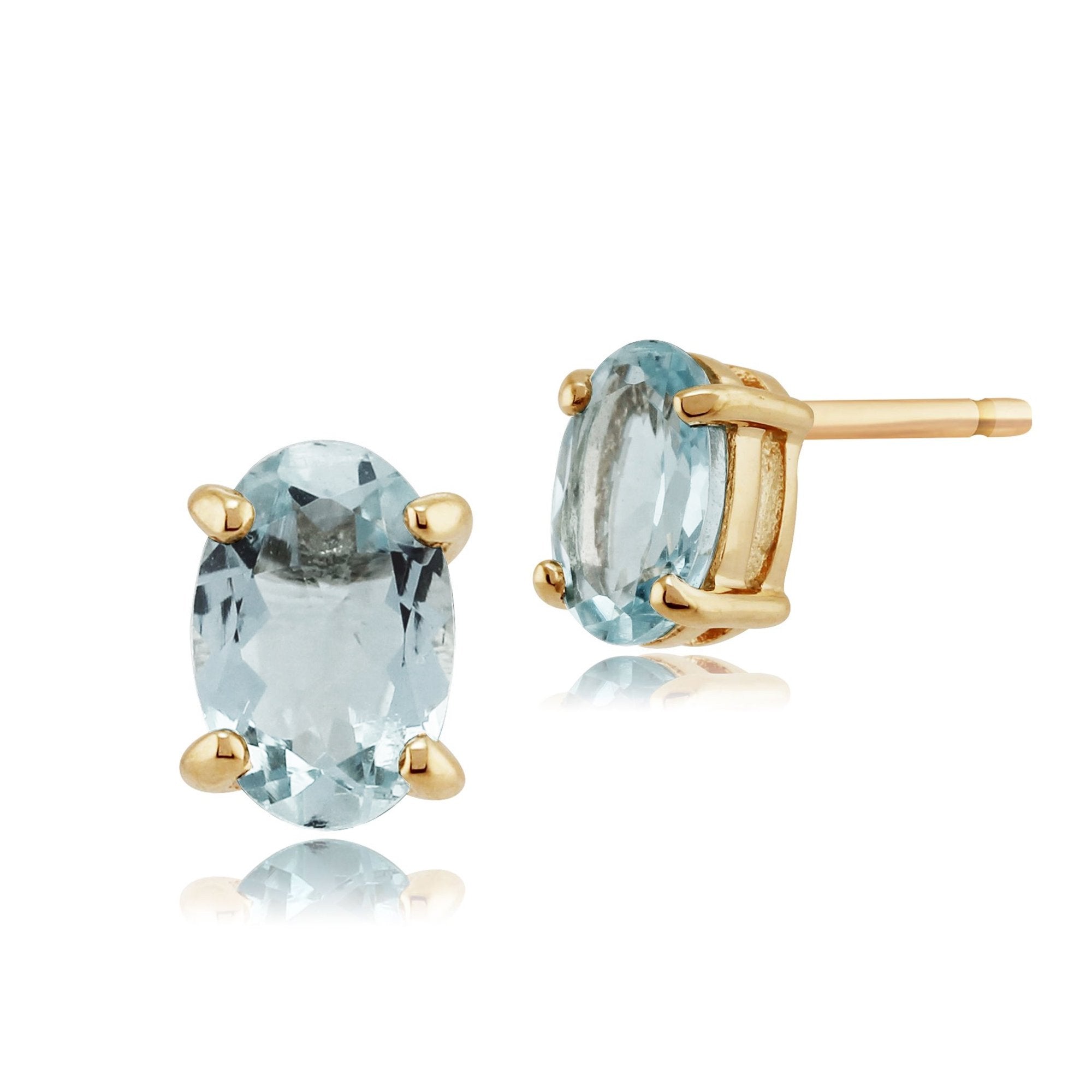 Classic Oval Aquamarine Stud Earrings in 9ct Yellow Gold