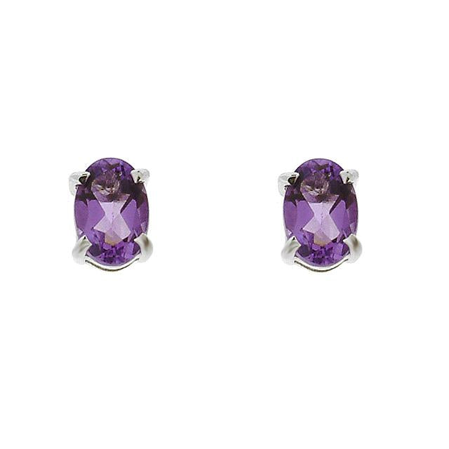Classic Oval Amethyst Stud Earrings in 9ct White Gold 6x4mm