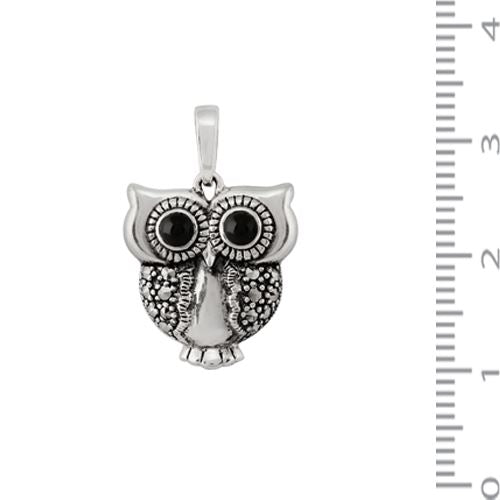 Ciondolo Gufo in Argento 925, Onice Nero e Marcasite