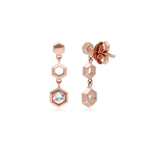 Honeycomb Inspired Clear Sapphire Drop Earrings in 9ct Rose Gold Back