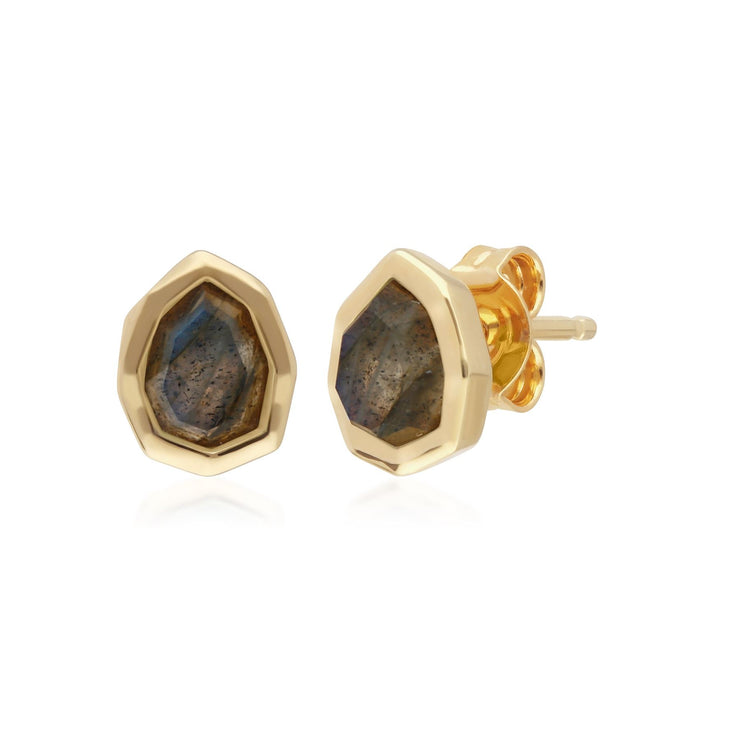 Orecchini a lobo irregolari con gemma B in argento 925 placcato oro con labaradorite