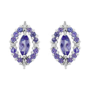 Classico pendente in argento 925 con marquise e diamanti e orecchini a bottone