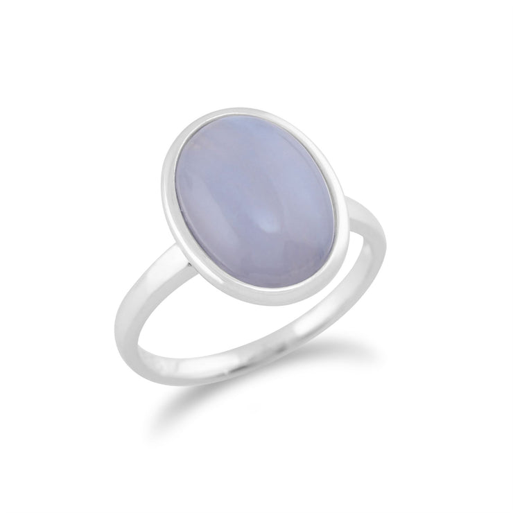 Gemondo Anello in agata di pizzo blu, anello ovale in argento sterling 925 da 3,00 ct con agata di pizzo blu