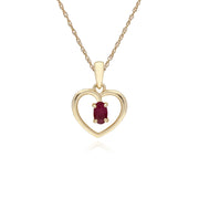 Pendente a cuore singolo con pietra ovale e rubino in oro giallo da 9 ct su catena da 45 cm