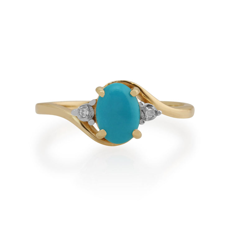 Anello Gemondo con turchese, oro giallo da 9 ct, anello con turchese e diamanti da 0,66 ct
