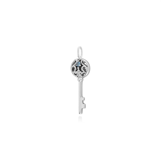 Classico pendente a chiave grande in argento 925 con acquamarina rotonda