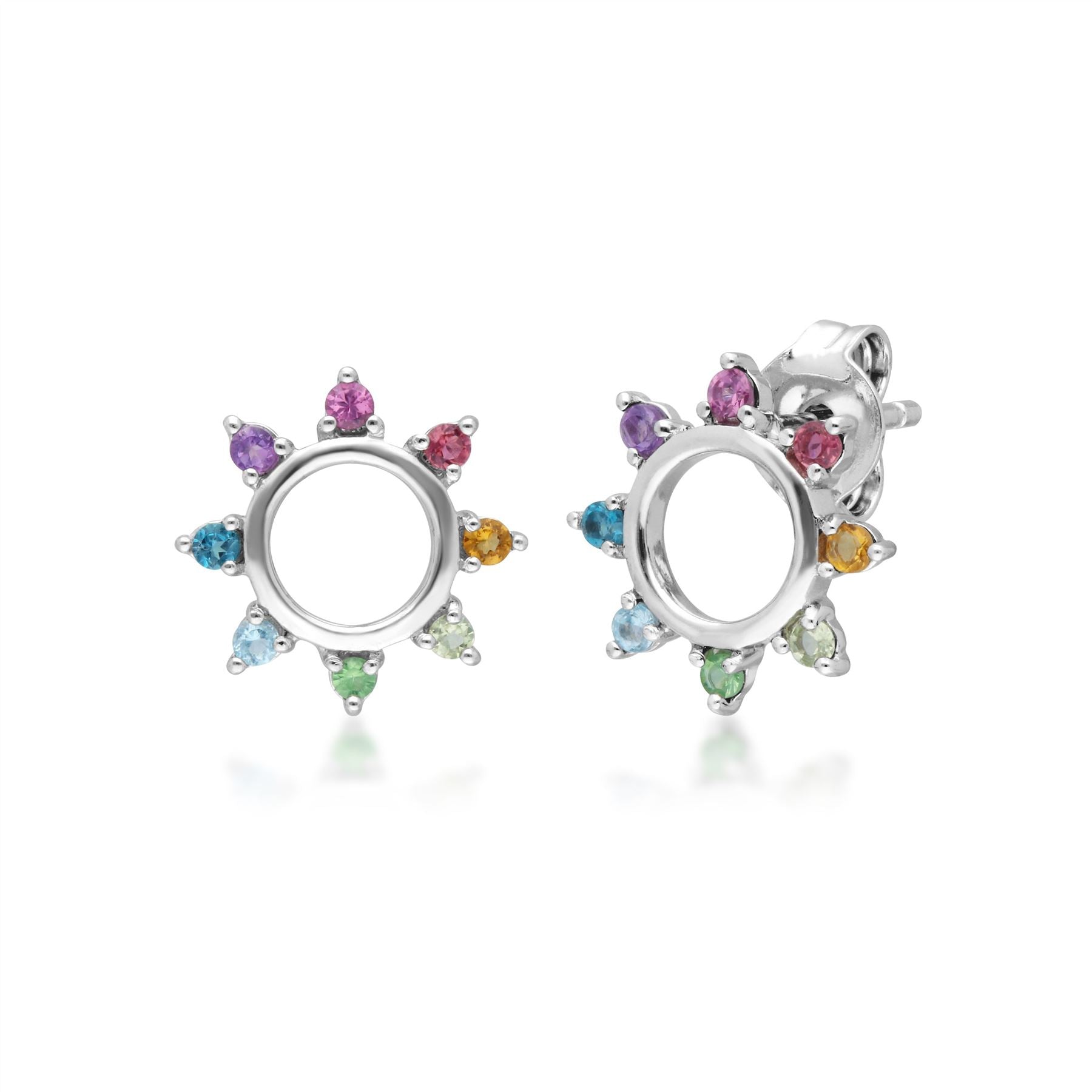 Rainbow Sunburst Stud Earrings in Sterling Silver