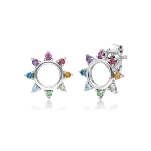 Rainbow Sunburst Stud Earrings in Sterling Silver