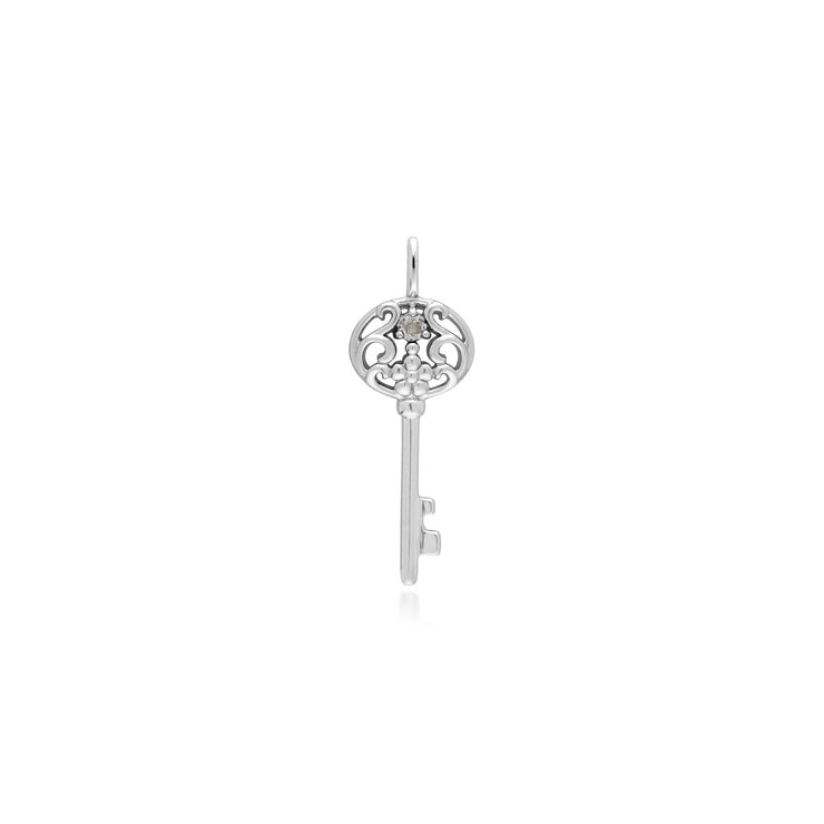 Classico ciondolo con lucchetto a cuore in argento 925 e grandi ciondoli con chiave in topazio bianco