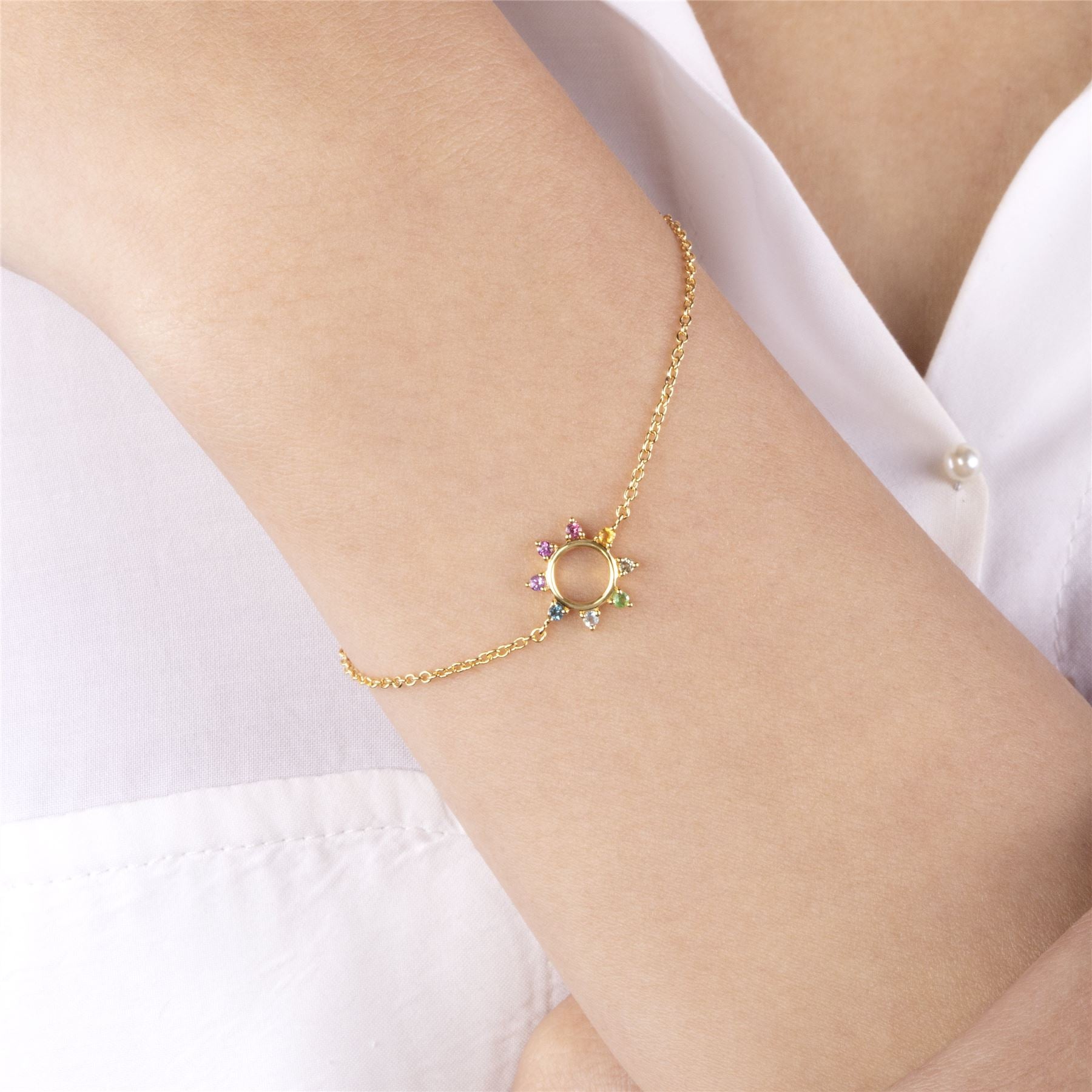 Rainbow Collection Sunburst Bracelet in Gold Plated Sterling Silver on Model