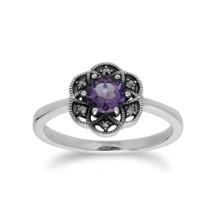Anello Gemondo con ametista, anello in argento sterling con ametista e marcasite - Ametista