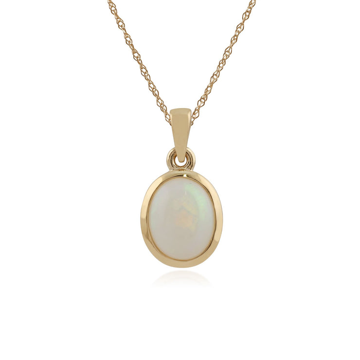 Pendente con pietra singola ovale cabochon in opale giallo da 9 ct da 1,35 ct su catena