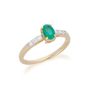 Anello solitario Gemondo in oro giallo da 9 ct con smeraldo e diamante a taglio ovale