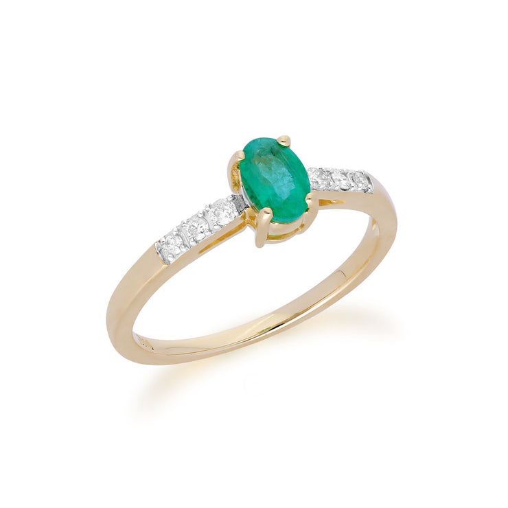 Anello solitario Gemondo in oro giallo da 9 ct con smeraldo e diamante a taglio ovale
