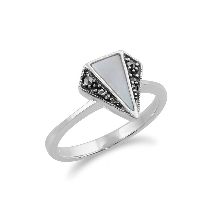 Anello Gemondo Marcasite, argento sterling 925 Madreperla e anello Art Déco marcasite