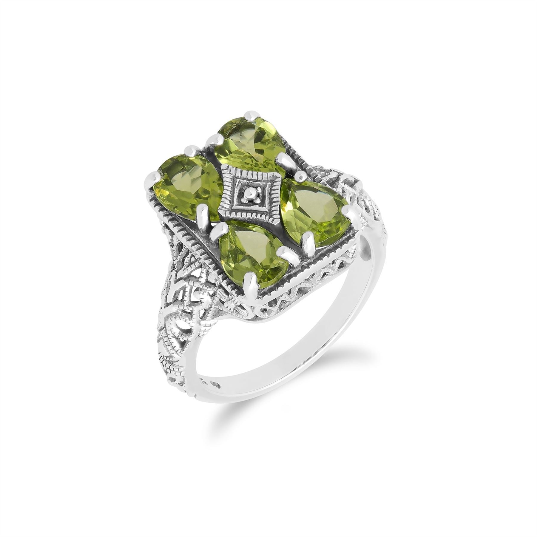 Art Nouveau Inspired Peridot Statement Ring in 925 Sterling Silver