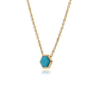 Geometric Hexagon Turquoise Necklace in Gold Plated  Silver
