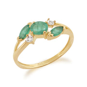 Anello Gemondo con smeraldo, anello classico in oro giallo da 9 ct con smeraldo da 0,60 ct e diamante naturale