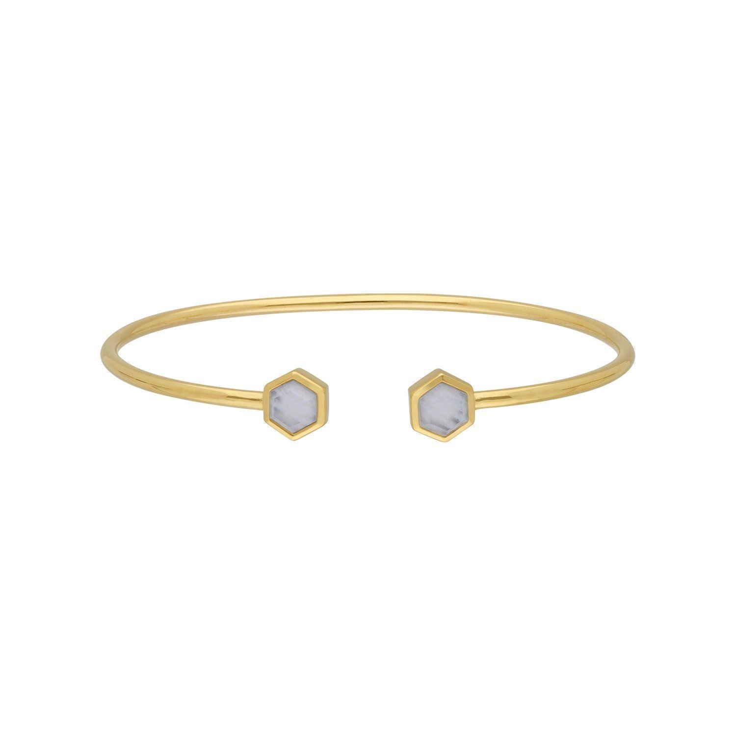 Geometric Hexagon Blue Lace Agate Bangle in Gold Plated Sterling Silver
