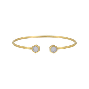 Geometric Hexagon Blue Lace Agate Bangle in Gold Plated Sterling Silver