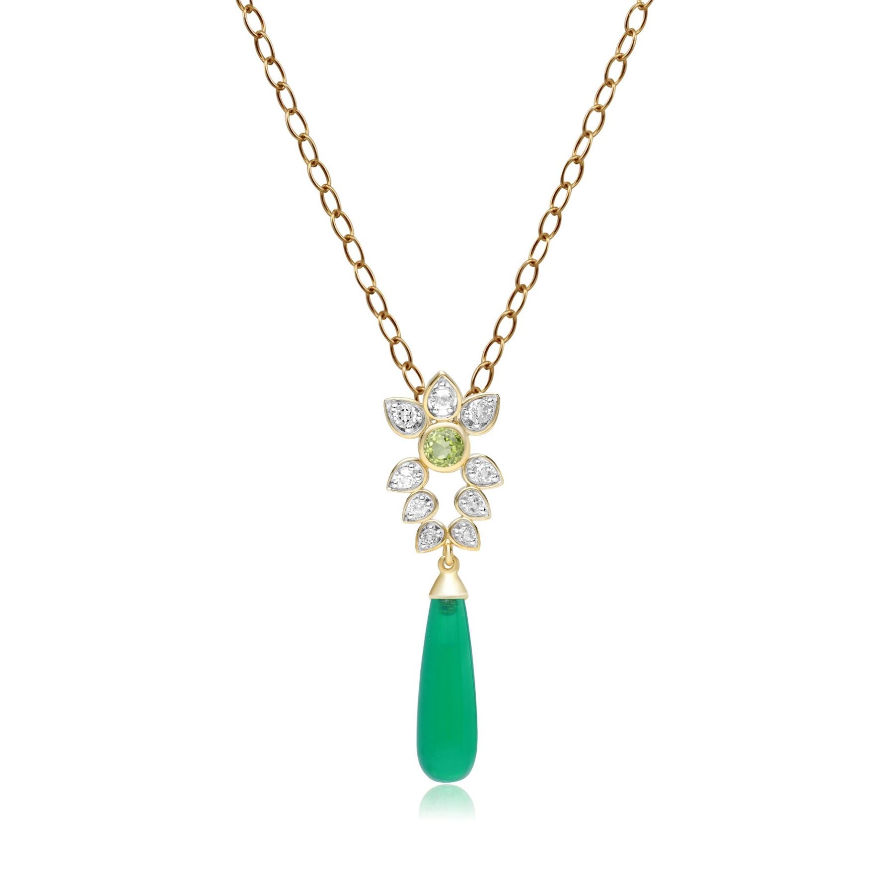 ECFEW™ Pendente con catena 'The Creator' in calcedonio tinto verde, peridoto e topazio bianco