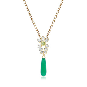 ECFEW™ Pendente con catena 'The Creator' in calcedonio tinto verde, peridoto e topazio bianco