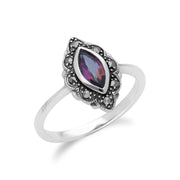 Anello Gemondo con topazio mistico, topazio mistico in argento e anello Art Nouveau con marcasite - topazio mistico