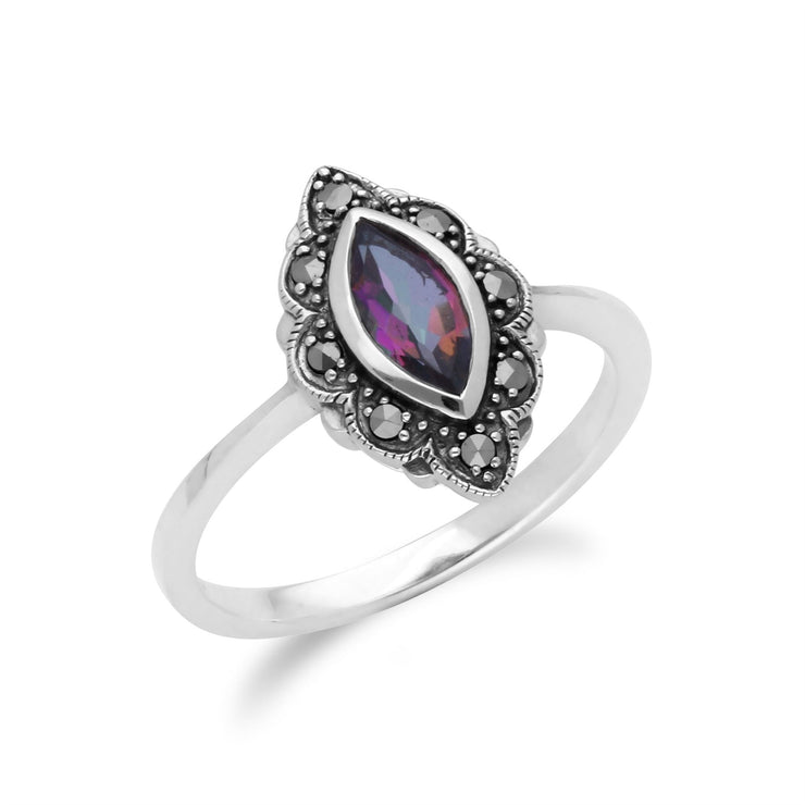 Anello Gemondo con topazio mistico, topazio mistico in argento e anello Art Nouveau con marcasite - topazio mistico