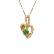 Collana di smeraldi, ciondolo a cuore singolo con pietra smeraldo in oro giallo da 9 ct su catena da 45 cm