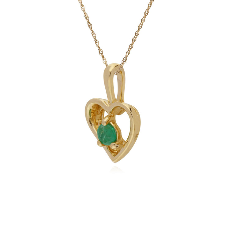 Collana di smeraldi, ciondolo a cuore singolo con pietra smeraldo in oro giallo da 9 ct su catena da 45 cm