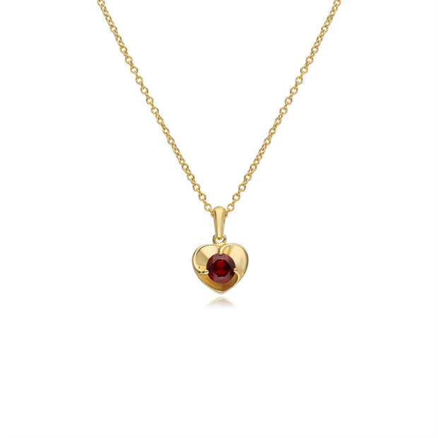 Collana cuore in argento 925 placcato oro giallo con granato