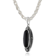 Orecchini pendenti e pendenti in stile Art Déco in argento 925 con cabochon in onice nero e marcasite