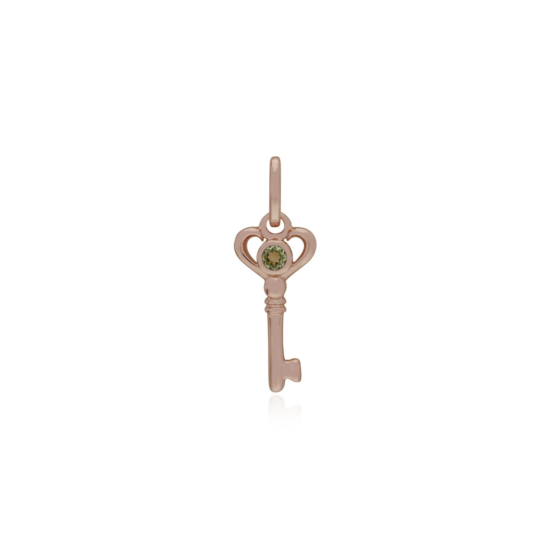 Ciondolo classico con lucchetto a cuore in argento 925 placcato oro rosa e ciondoli con chiave peridoto