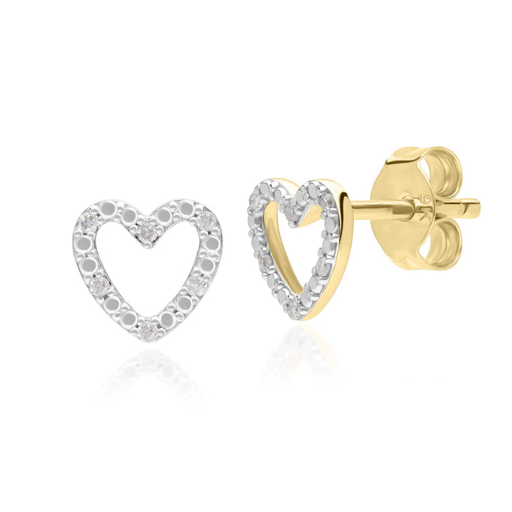 Orecchini a lobo a cuore in oro giallo 375 con diamante