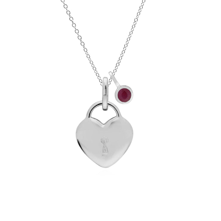 Classico ciondolo con lucchetto a cuore in argento 925 e ciondoli con rubini