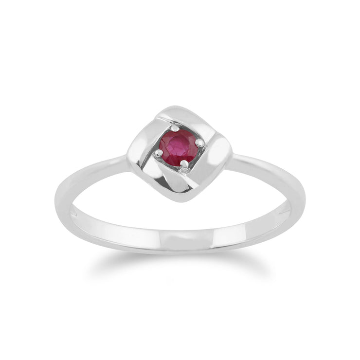 Anello con rubino Gemondo, anello quadrato con rubino incrociato in argento sterling 925 da 0,14 ct