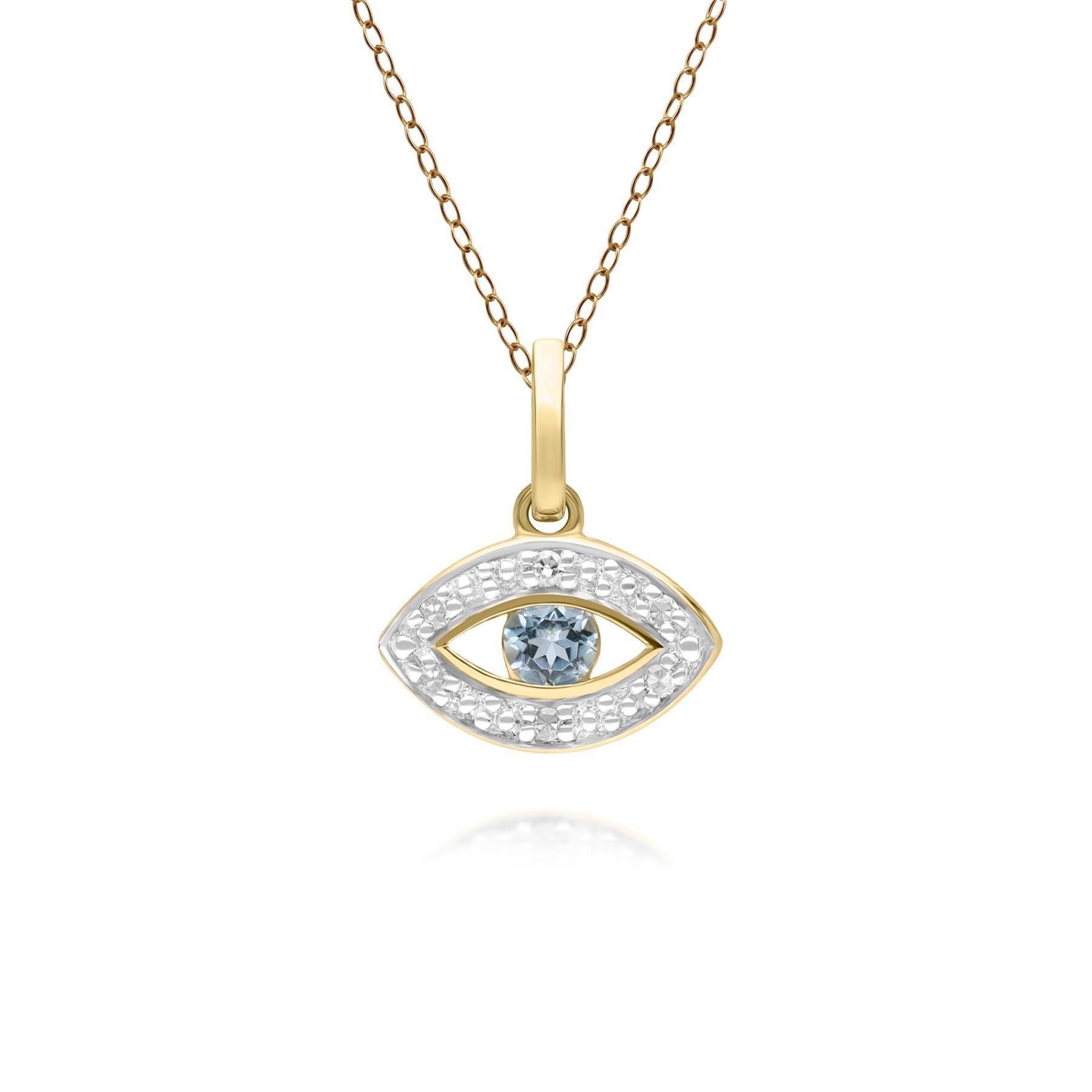 ECFEW™ Delicata Collana con Ciondolo Evil Eye con topazio azzurro e diamanti in oro giallo da 9 carati